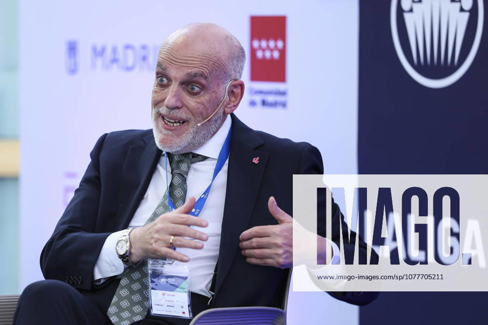 Javier Tebas, president of LaLiga, participates in a discussion on â€oeTechnology, Piracy, and Artificial Intelligence in Sports†during the ISDE Sports Convention at the Official College of Architects of Madrid on May 21, 2026, in Madrid, Spain. Madrid Spain - ZUMAa181 20260521_zaa_a181_010