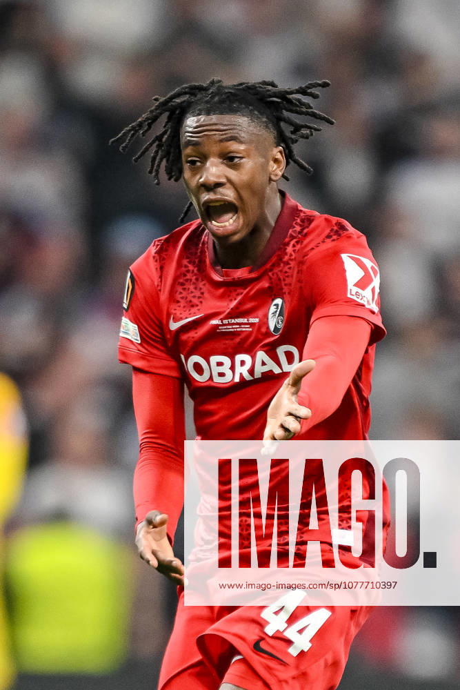 Johan Manzambi (SC Freiburg) gestures during the UEFA Europa League Final 2026 match between SC Freiburg and Aston Villa FC at Besiktas Park on May 20, 2026 in Istanbul, Turkey. (Photo by Harry Langer DeFodi Images) -