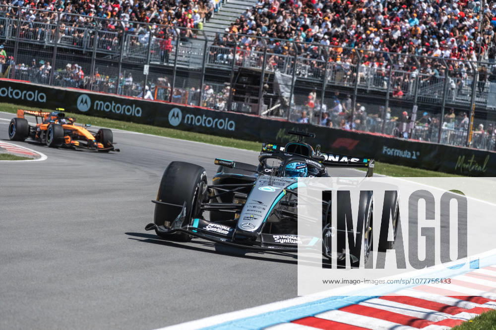 George Russell (UK, Mercedes-AMG Petronas Formula 1 Team 63) im Mercedes W17 vor Lando Norris (UK, McLaren Mastercard Formula 1 Team 1) im McLaren MCL40, CAN, Großer Preis von Kanada, Montreal, Motorsport, Formel 1, 22.05.2026 CAN, Großer Preis von Kanada, Montreal, Motorsport, Formel 1 Montreal