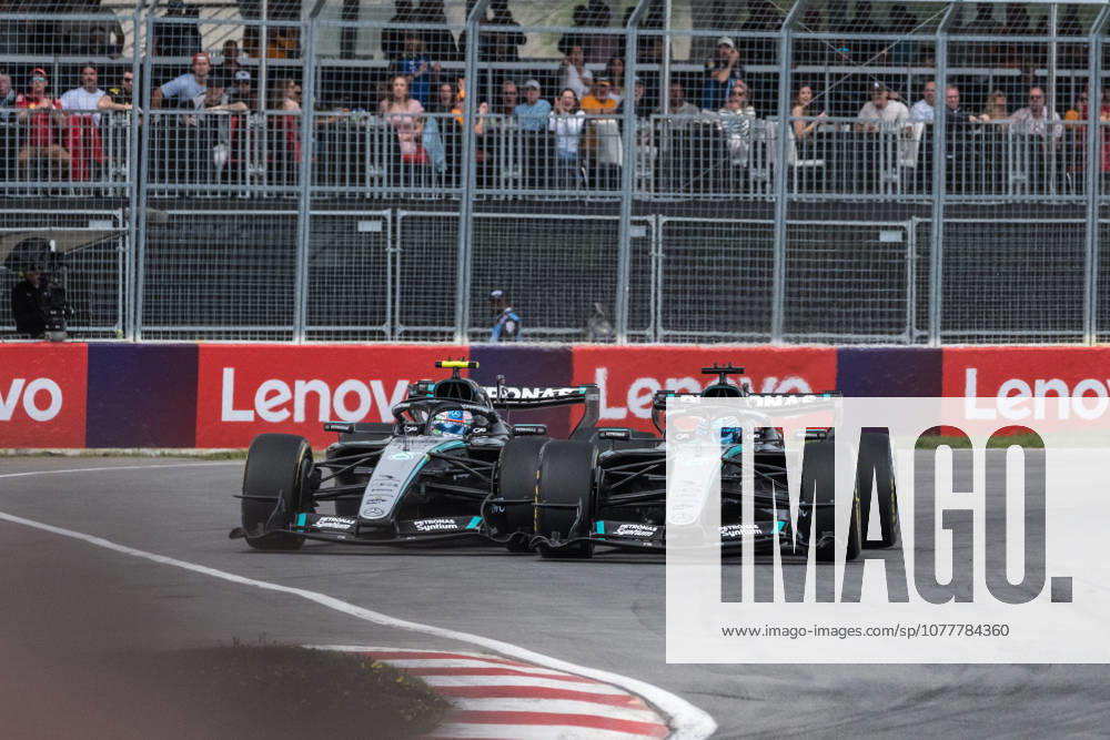 George Russell (UK, Mercedes-AMG Petronas Formula 1 Team 63) im Mercedes W17 und Kimi Antonelli (ITA, Mercedes-AMG Petronas Formula 1 Team 12) im Mercedes W17 kämpfen um die Führung im Sprint, CAN, Großer Preis von Kanada, Montreal, Motorsport, Formel 1, 23.05.2026 CAN, Großer Preis von Kanada, Montreal, Motorsport, Formel 1 Montreal