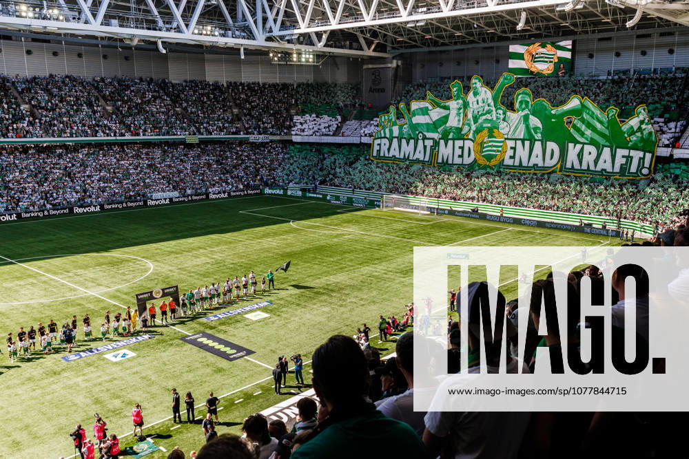 3Arena med Hammarbys supportrar med ett tifo inför fotbollsmatchen i Allsvenskan mellan Hammarby och AIK den 24 maj 2026 i Stockholm.