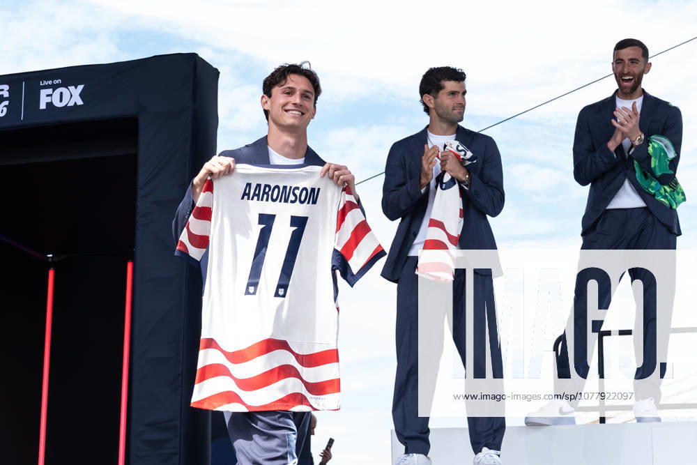 United States World Cup Roster Reveal Forward Brenden Aaronson on stage during the USA World Cup roster reveal on Pier 17 Rooftop in New York, NY on May 26, 2026. New York New York United States