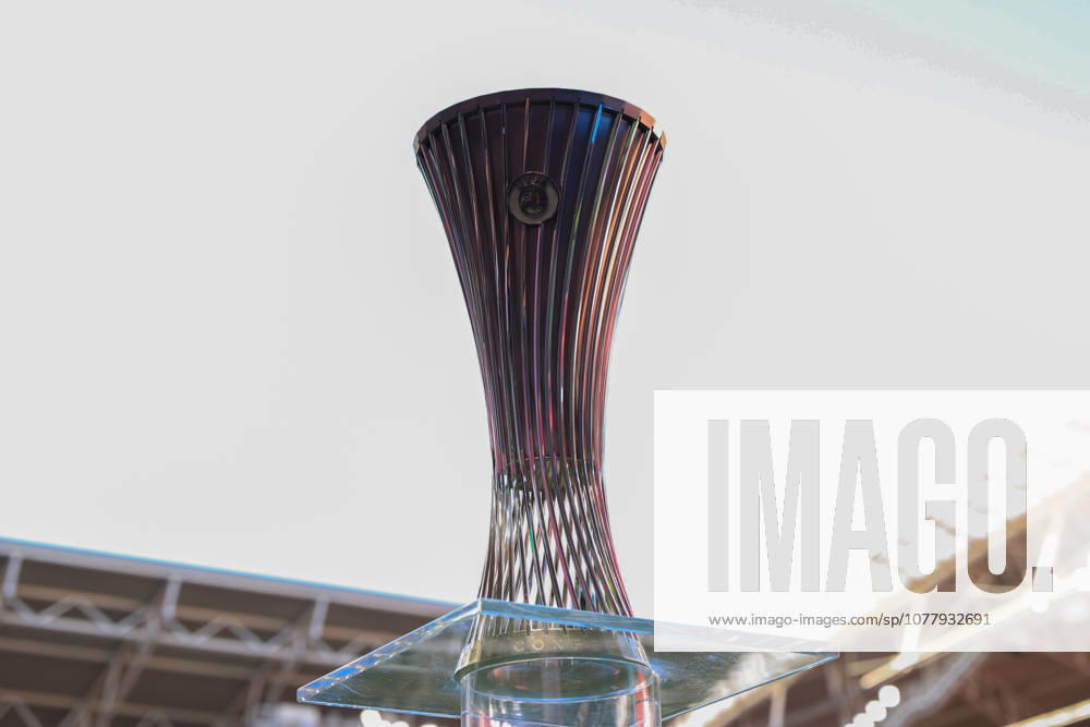UEFA Conference League final: Crystal Palace FC Vs Rayo Vallecano A view of the trophy during the UEFA Conference League Final 2026 match between Crystal Palace FC and Rayo Vallecano at Football Arena Leipzig.