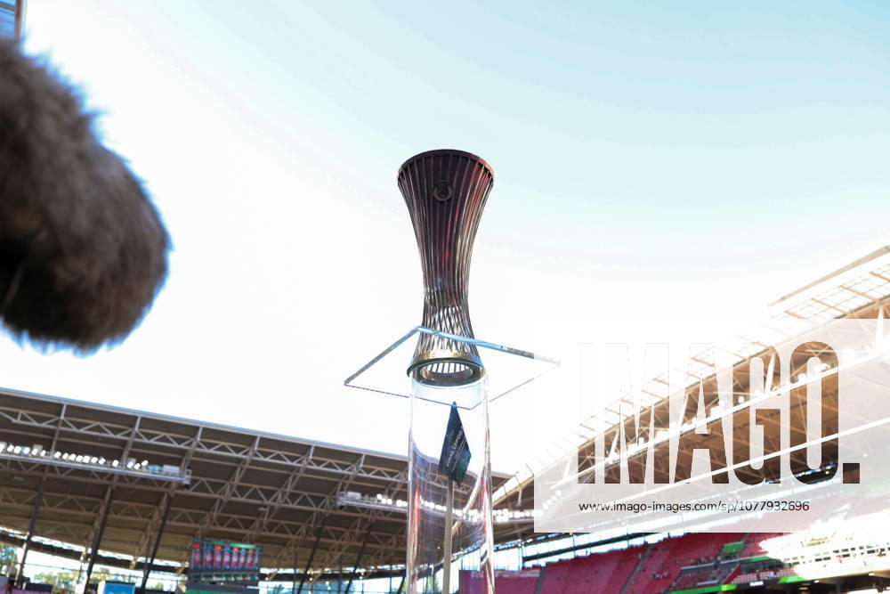 UEFA Conference League final: Crystal Palace FC Vs Rayo Vallecano A view of the trophy during the UEFA Conference League Final 2026 match between Crystal Palace FC and Rayo Vallecano at Football Arena Leipzig.