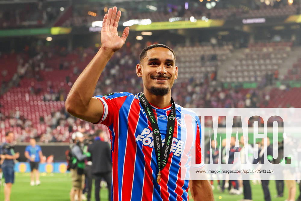 UEFA Conference League final: Crystal Palace FC Vs Rayo Vallecano Maxence Lacroix celebrates a win with trophy during the UEFA Conference League Final 2026 match between Crystal Palace FC and Rayo Vallecano at Football Arena Leipzig.