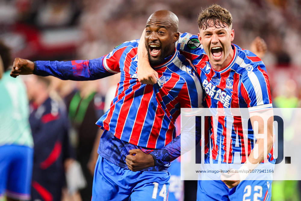 UEFA Conference League final: Crystal Palace FC Vs Rayo Vallecano Jean-Philippe Mateta and Jorgen Strand Larsen celebrates a goal during the UEFA Conference League Final 2026 match between Crystal Palace FC and Rayo Vallecano at Football Arena Leipzig.