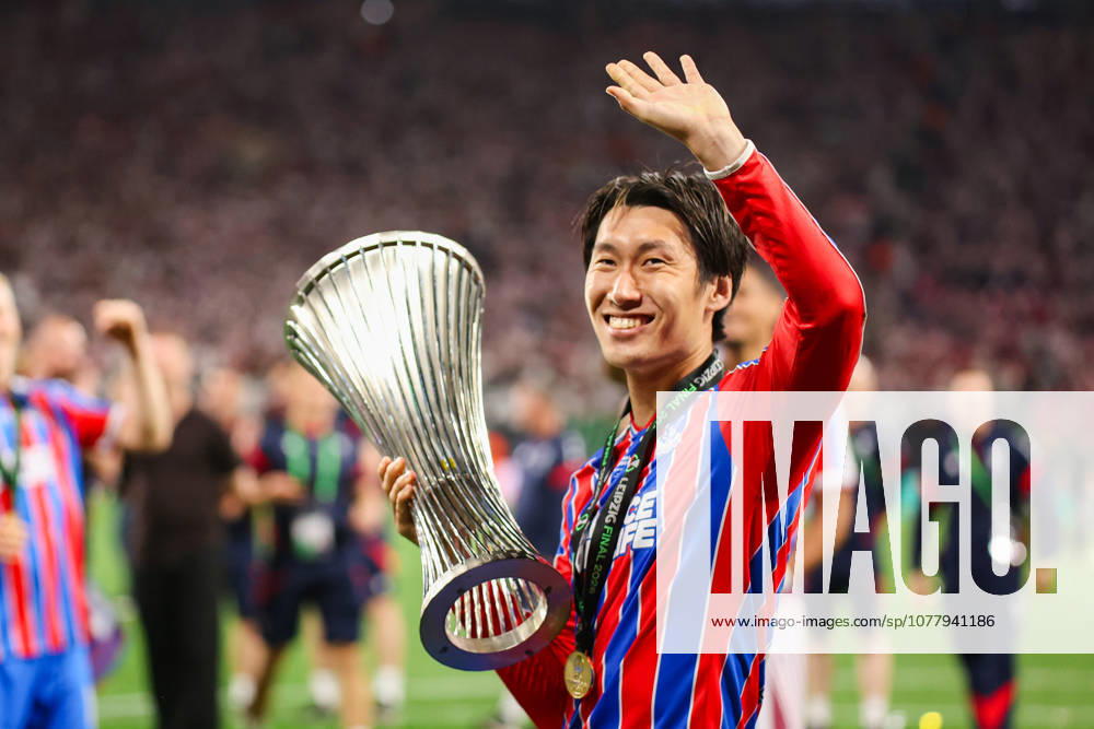 UEFA Conference League final: Crystal Palace FC Vs Rayo Vallecano Daichi Kamada celerates a win during the UEFA Conference League Final 2026 match between Crystal Palace FC and Rayo Vallecano at Football Arena Leipzig.
