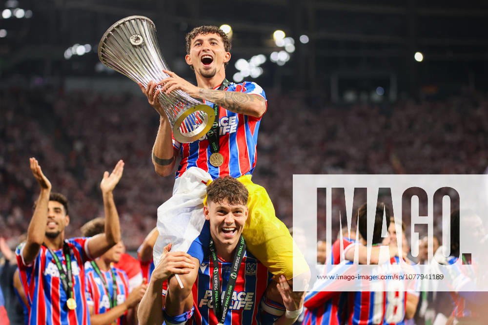 UEFA Conference League final: Crystal Palace FC Vs Rayo Vallecano Yeremy Pino and Jorgen Strand Larsen celebrate a win during the UEFA Conference League Final 2026 match between Crystal Palace FC and Rayo Vallecano at Football Arena Leipzig.
