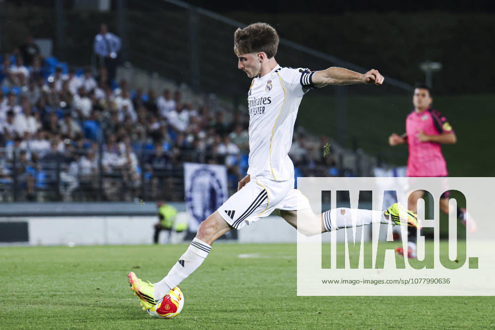 Real Madrid Castilla vs. CE Sabadell, on the playoff matchday of the 2025 26 Primera Federacion (Third Division of Spain) May 29, 2026, Madrid, Spain: Cesar Palacios celebrates his goal during the Primera Division championship football match between Real Madrid Castilla and CD Sabadell on 29 May 2026 at Estadio Alfredo Di Stefano in Madrid, Spain. Madrid Madrid Spain