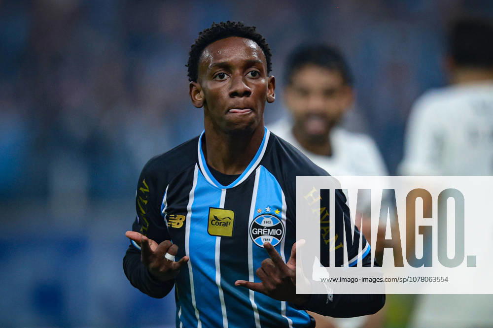 30th May, 2026; Arena do Gremio Stadium, Porto Alegre, Brazil; Brazilian Serie A Football, Gremio versus Corinthians; Gabriel Mec of Gremio celebrates after scoring the first goal of his team RichardxDucker DiaEsportivo