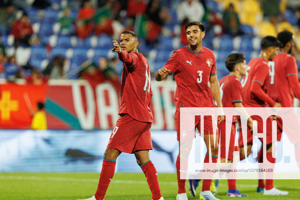 Joao Costa celebrating Afte goal during International Friendly, Länderspiel, Nationalmannschaft U21, U 21 game between teams of Portugal and North Ireland at Estadio Antonio Coimbra da Mota (Luis Loureiro Ball Raw Images PT) Oeiras Estadio Antonio Coimbra da Mota Portugal