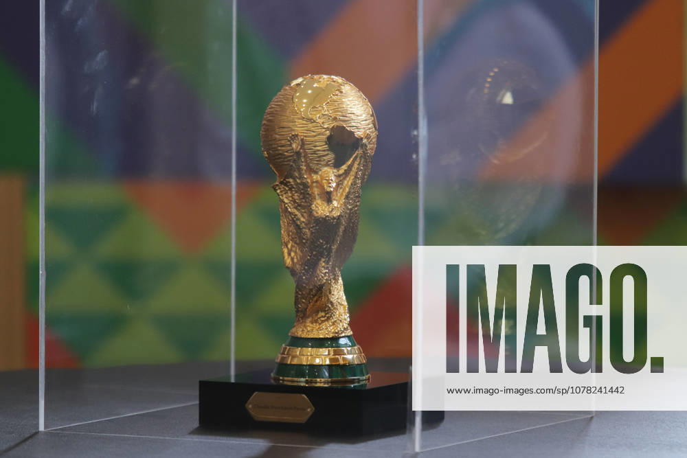 The FIFA World Cup, WM, Weltmeisterschaft, Fussball Trophy Official Replica Reception Ceremony Detail of the official replica of the FIFA World Cup trophy, during the reception ceremony at the Yancuic Museum. on June 5, 2026 in Iztapalapa, Mexico. Mexico City CDMX Mexico