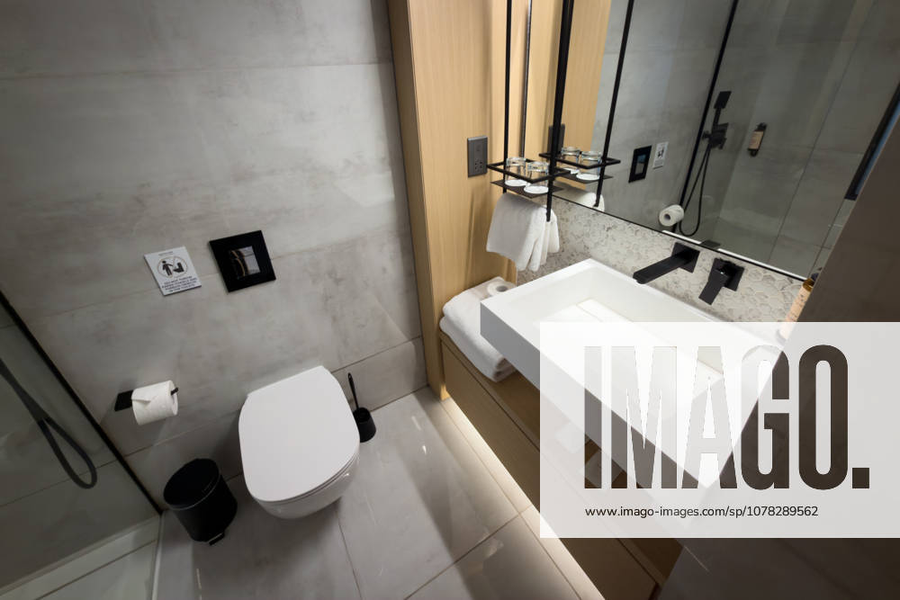 Travel Destination: Cyprus A modern hotel bathroom is seen inside a room at Mercure Larnaca Beach Resort in Oroklini, Larnaca District, Cyprus, on May 18, 2026. Larnaca Cyprus