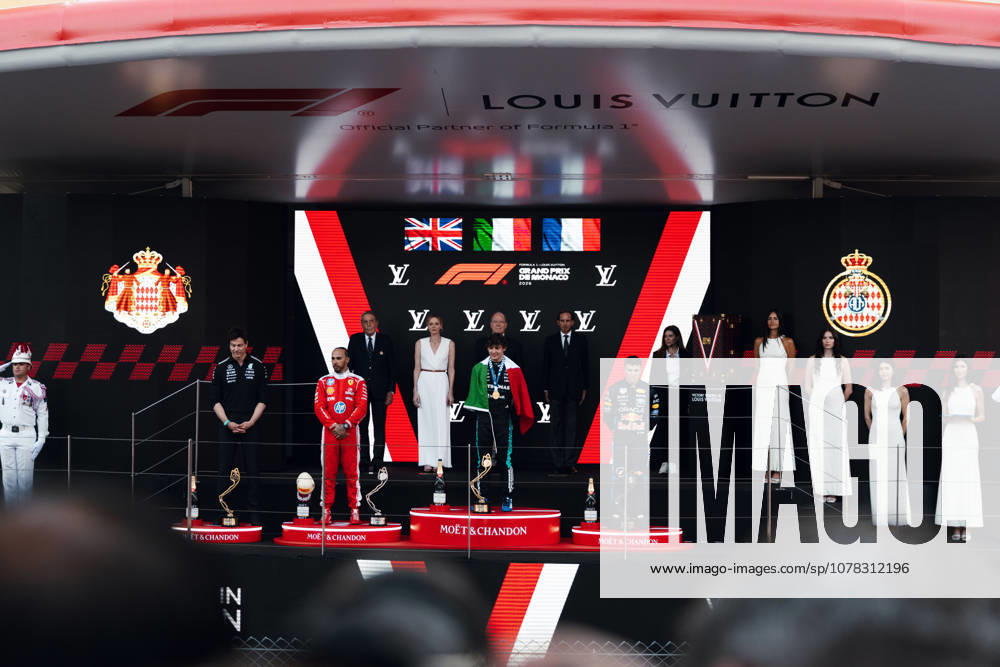 Monte Carlo, Monte Carlo, Principality of Monaco: LEWIS HAMILTON (44, Scuderia Ferrari HP, GBR, British F1 Driver, SF-26) ANDREA KIMI ANTONELLI (12, Mercedes AMG Petronas F1 Team, ITA, Italian F1 Driver, W17) ISACK HADJAR (6, Oracle Red Bull Racing, FRA, French F1 Driver, RB22) during the Formula 1 Podium on Race Day (Sunday) at the Formula 1 Louis Vuitton Grand Prix de Monaco 2026 in Monte Carlo, Principality of Monaco Monte Carlo Principality of Monaco - ZUMAr193 20260607_zsp_r193_002