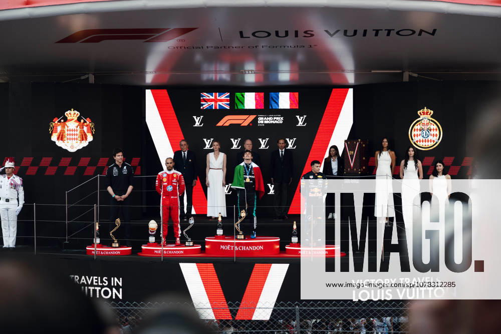 Monte Carlo, Monte Carlo, Principality of Monaco: LEWIS HAMILTON (44, Scuderia Ferrari HP, GBR, British F1 Driver, SF-26) ANDREA KIMI ANTONELLI (12, Mercedes AMG Petronas F1 Team, ITA, Italian F1 Driver, W17) ISACK HADJAR (6, Oracle Red Bull Racing, FRA, French F1 Driver, RB22) during the Formula 1 Podium on Race Day (Sunday) at the Formula 1 Louis Vuitton Grand Prix de Monaco 2026 in Monte Carlo, Principality of Monaco Monte Carlo Principality of Monaco - ZUMAr193 20260607_zsp_r193_006