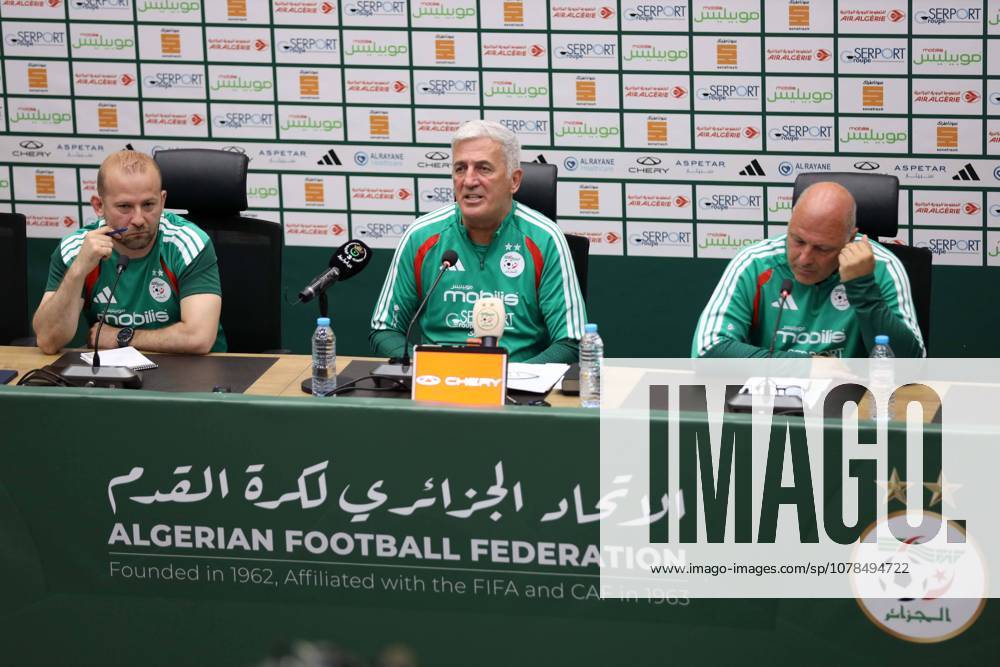 ALGIERS, June 1, 2026 -- Algeria coach Vladimir Petkovic C attends a press conference, PK, Pressekonferenz announcing the 2026 FIFA World Cup, WM, Weltmeisterschaft, Fussball squad in Algiers, Algeria, on May 31, 2026. Vladimir Petkovic on Sunday named a 27-man preliminary squad for the 2026 FIFA World Cup, with veteran winger Riyad Mahrez and goalkeeper Luca Zidane, the son of French football great Zinedine Zidane, among the headline selections. SPALGERIA-ALGIERS-FOOTBALL-WORLD CUP-SQUAD Billel (SP)ALGERIA-ALGIERS-FOOTBALL-WORLD CUP-SQUAD IMAGO Billel imago images 0858042347