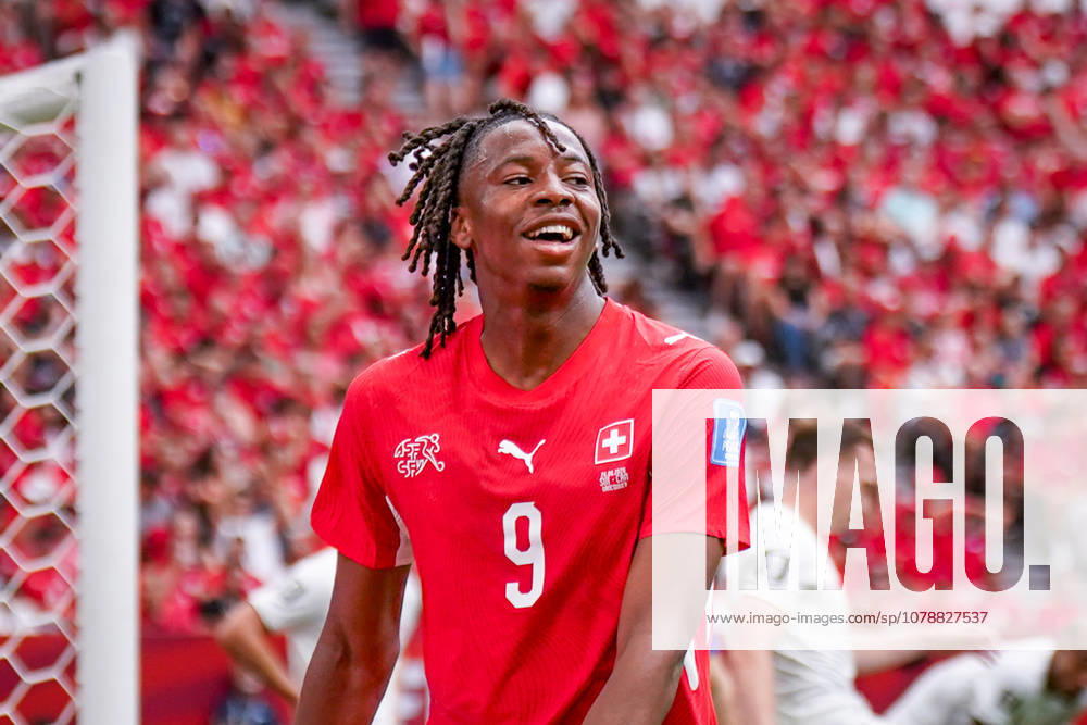 Kanada: Fußball FIFA Weltmeisterschaft 2026 Gruppenphase Schweiz vs Kanada BC Place Stadium (Vancouver, British Columbia): Johan Manzambi (Schweiz, 9) Freude, Emotionen, Jubel, Tor und Torjubel, Mimik, Gesichtsausdruck, Geste, Gestik, Emotion