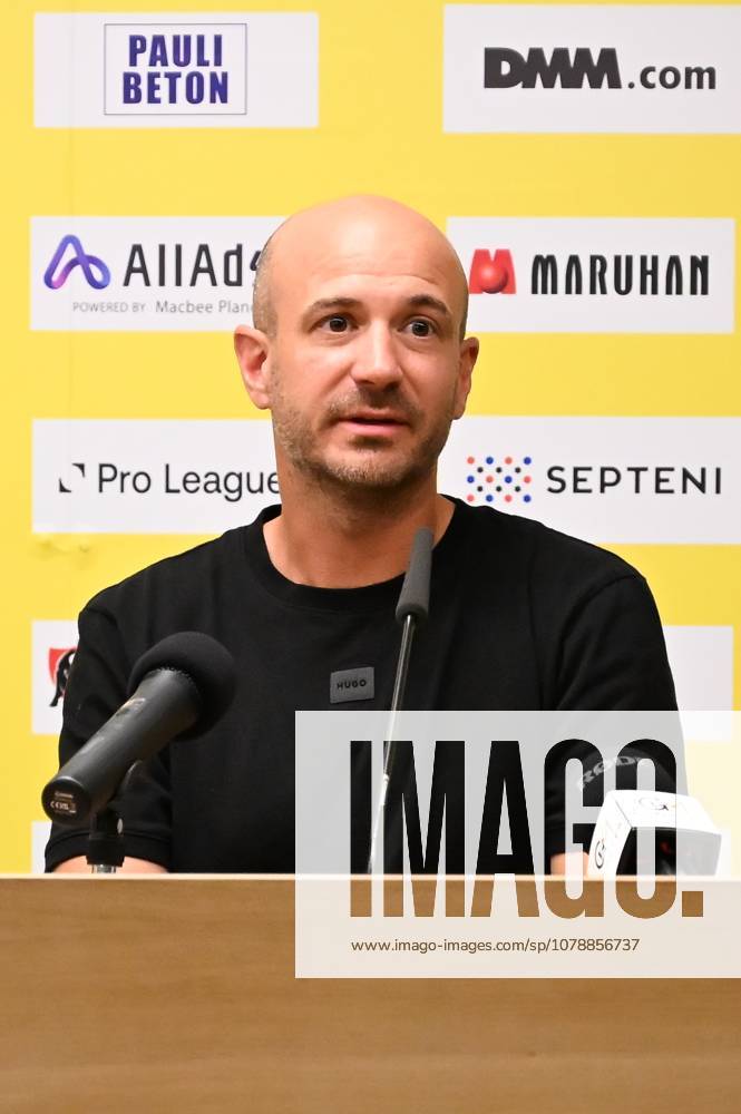 STVV s head coach Frederic De Meyer pictured during a press conference, PK, Pressekonferenz of Belgian first division soccer team Sint-Truiden VV, on Friday 26 June 2026 in Sint-Truiden, in preparation of the upcoming 2026-2027 Belgian first division soccer season. JILLxDELSAUX x179366919x