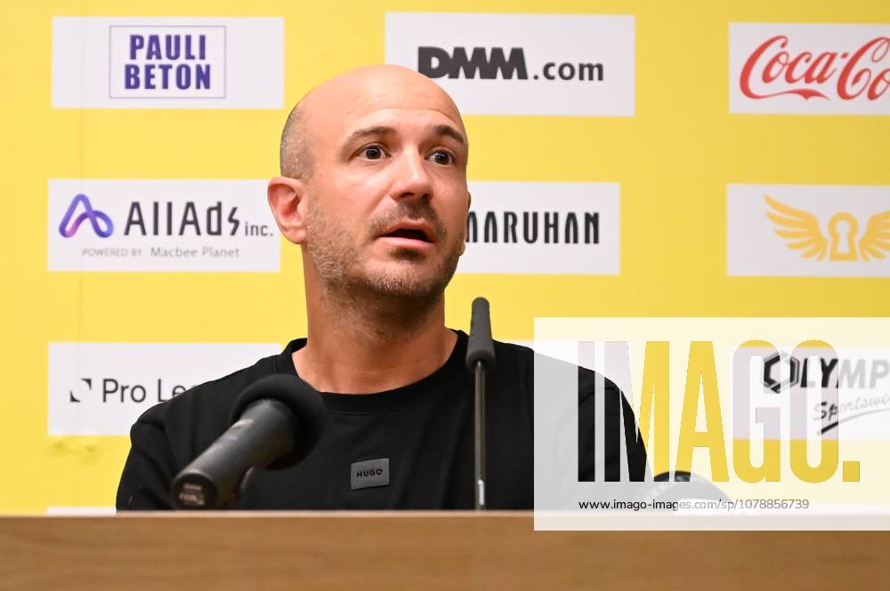STVV s head coach Frederic De Meyer pictured during a press conference, PK, Pressekonferenz of Belgian first division soccer team Sint-Truiden VV, on Friday 26 June 2026 in Sint-Truiden, in preparation of the upcoming 2026-2027 Belgian first division soccer season. JILLxDELSAUX x179366967x