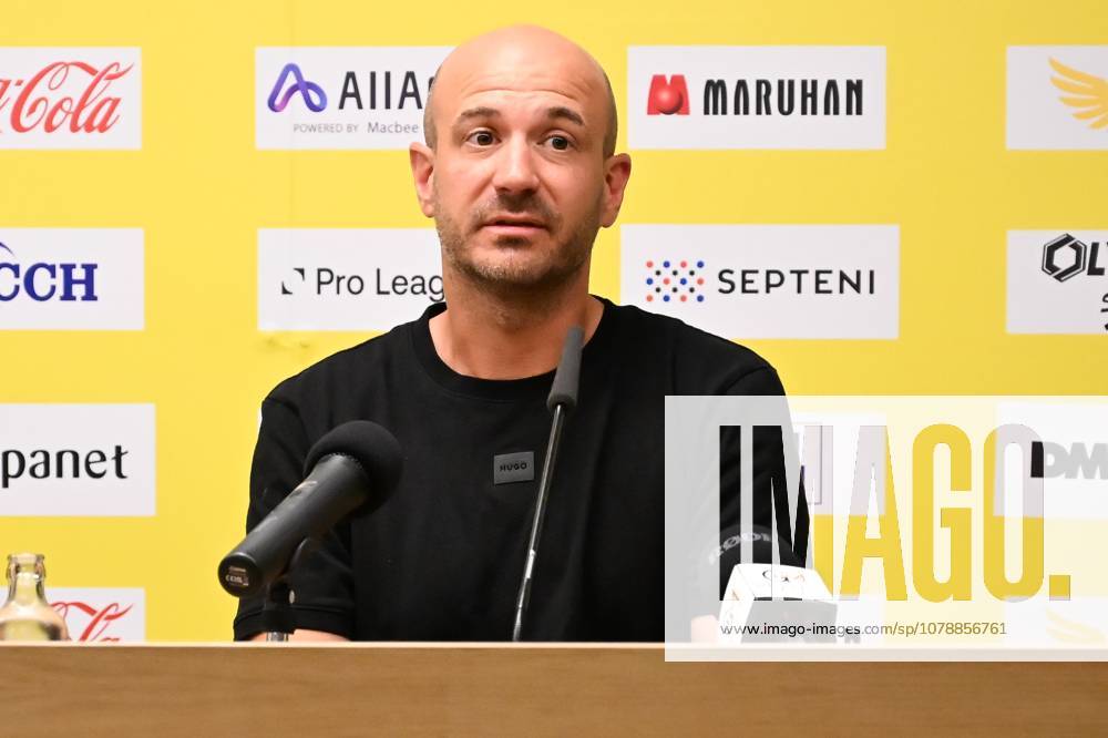 STVV s head coach Frederic De Meyer pictured during a press conference, PK, Pressekonferenz of Belgian first division soccer team Sint-Truiden VV, on Friday 26 June 2026 in Sint-Truiden, in preparation of the upcoming 2026-2027 Belgian first division soccer season. JILLxDELSAUX x179367351x