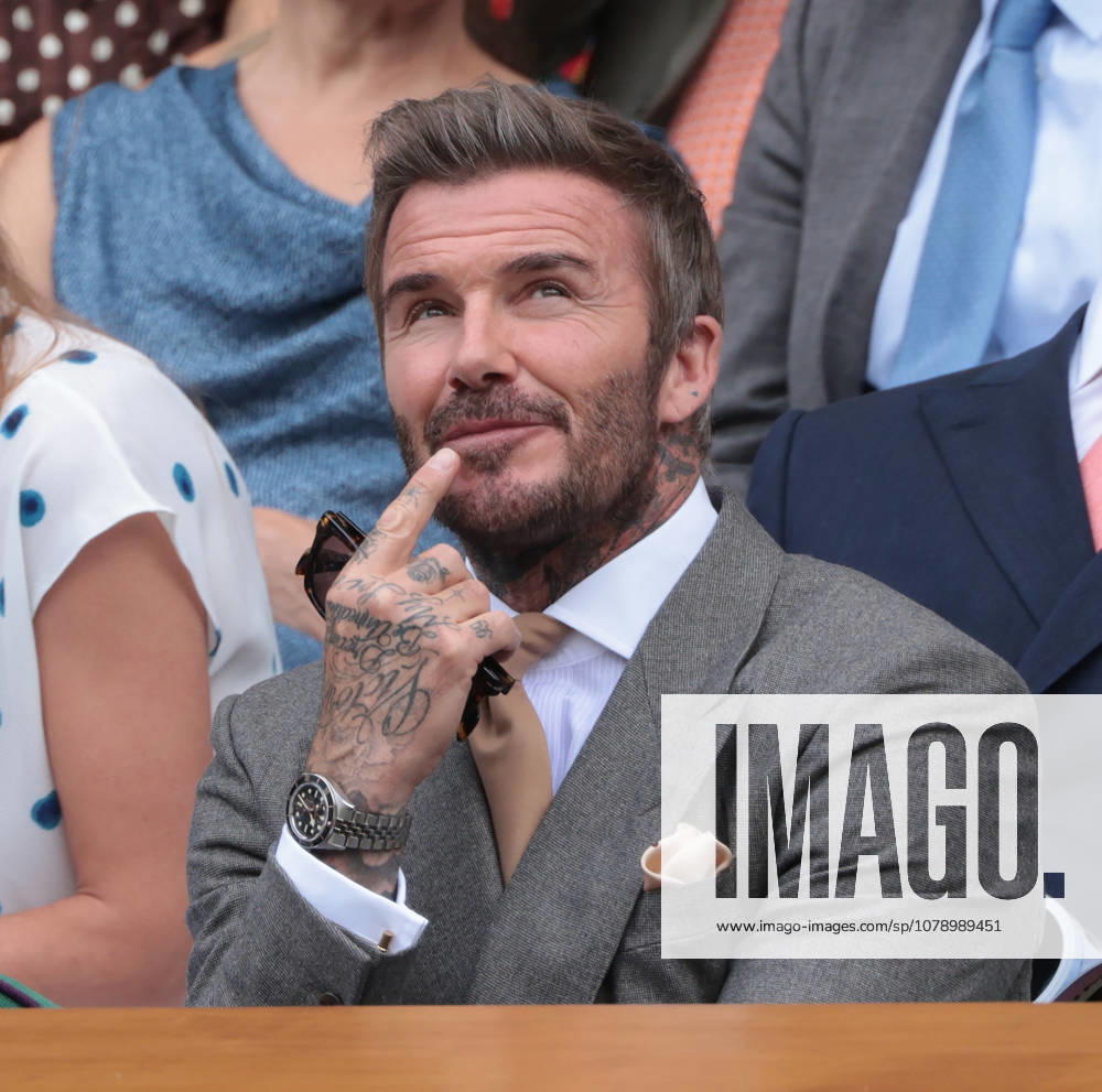 Sir David Beckham watches the tennis from the Royal Box on day one of the 2026 Wimbledon Championships in London on Monday, June 29, 2026. LON2026062911 HUGOxPHILPOTT