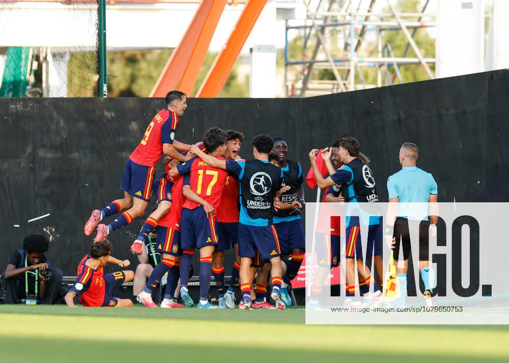 Wrexham, Wales, 11th July 2026. Mario Rivas of Spain celebrates scoring their sides second goal during the Spain U19 vs Germany U19 UEFA European U19 Championship Final match at The Racecourse, Wrexham. Picture credit should read: Cody Froggatt Sportimage . SPI_035_CF_SPAIN_U19_V_GERMANY_U19_FINAL SPI-4858-0035