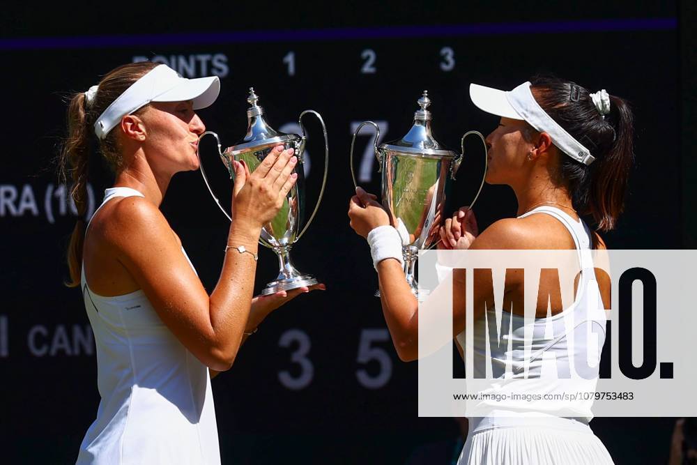 Hanyu Guo and Kristina Mladenovic celebrate victory in the Ladies Doubles Final Wimbledon Tennis Championships, Day 14, The All England Lawn Tennis and Croquet Club, London, UK - 12 Jul 2026London The All England Lawn Tennis and United Kingdom