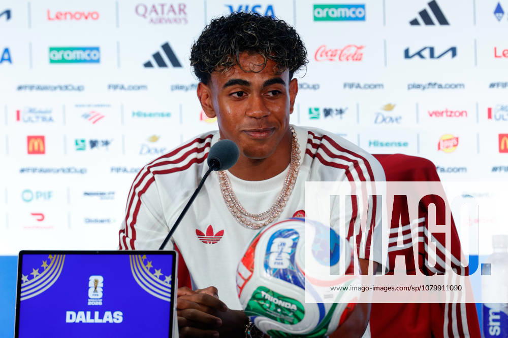 Spain forward LAMINE YAMAL (19) speaks to members of the media during a press conference, PK, Pressekonferenz at Dallas Stadium ahead of their semifinal match against France at the 2026 FIFA World Cup, WM, Weltmeisterschaft, Fussball Arlington USA - ZUMAa325 20260713_zsa_a325_039