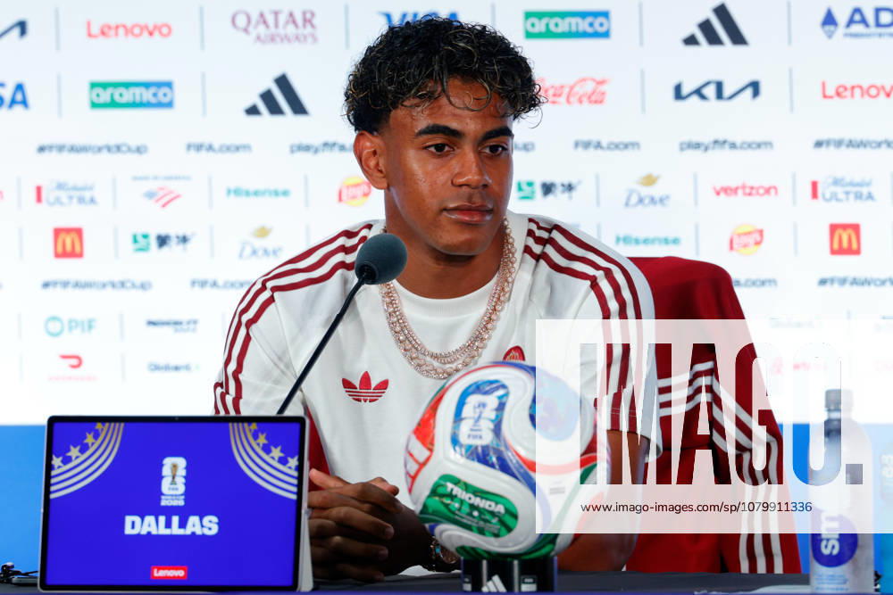Spain forward LAMINE YAMAL (19) speaks to members of the media during a press conference, PK, Pressekonferenz at Dallas Stadium ahead of their semifinal match against France at the 2026 FIFA World Cup, WM, Weltmeisterschaft, Fussball Arlington USA - ZUMAa325 20260713_zsa_a325_047