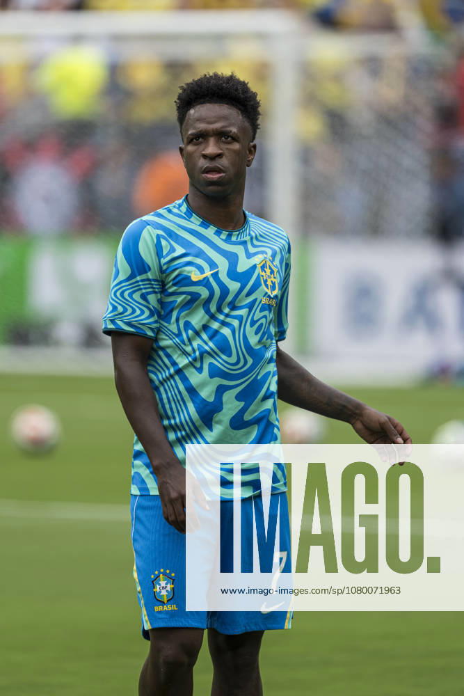 Brazil v Norway: Round of 16 - FIFA World Cup, WM, Weltmeisterschaft, Fussball 2026 New Jersey, United States - 5 July: Vinicius Junior of Brazil looks on prior to the during the FIFA World Cup 2026 Round Of 16 match between Brazil and Norway at New York New Jersey Stadium on July 5, 2026 in East Rutherford, United States East Rutherford New York New Jersey Stadium New Jersey United States