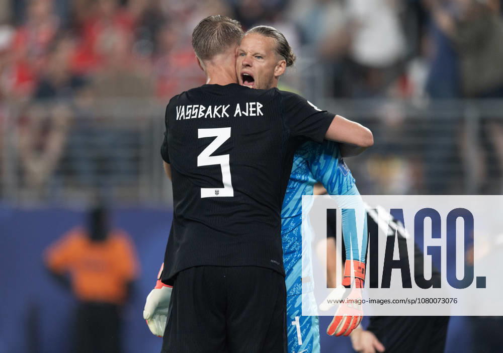 Norway v Senegal: Group I - FIFA World Cup, WM, Weltmeisterschaft, Fussball 2026 EAST RUTHERFORD, NEW JERSEY - JUNE 22: Goalkeeper Orjan Nylandmand Kristoffer Ajer of Norway celebrate during the FIFA World Cup 2026 Group I match between Norway and Senegal at New York New Jersey Stadium on June 22, 2026 in East Rutherford, United States. Orjan Nyland; Kristoffer Ajer East Rutherford New York New Jersey Stadium New Jersey United States
