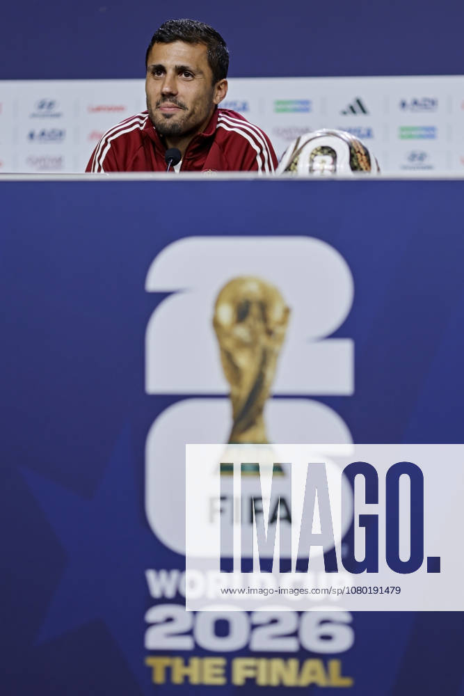 17th July 2026; Javits Center, New York, NY, United States; FIFA World Cup, WM, Weltmeisterschaft, Fussball Football, Spain press conference, PK, Pressekonferenz Rodri of Spain speaks during the press conference HeulerxAndreyx xDiaEsportivo