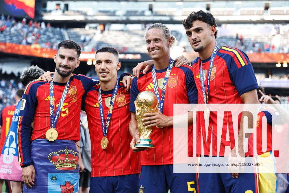 (L-R) Alex Baena, Alex Grimaldo, Marcos Llorente, Marc Pubill (ESP), JULY 19, 2026 - Football Soccer : Spain team players celebrate after winning FIFA World Cup, WM, Weltmeisterschaft, Fussball 2026 final match between Spain - Argentina at the New York New Jersey Stadium in East Rutherford, New Jersey, United States. Noxthirdxpartyxsales aflo_338610408 MutsuxKawamorix