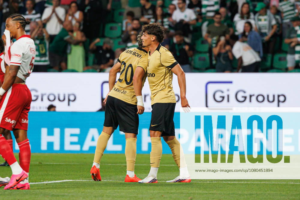 Rafael Nel seen celebrating after a goal during Club Friendly Games between teams of Sporting CP and AS Monaco Estadio Jose Alvalade (Luis Loureiro Ball Raw Images PT) Lisboa Estadio Jose Alvalade Portugal