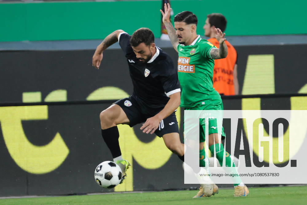 SOCCER - UEFA ECL, Rapid vs Coloma VIENNA,AUSTRIA,29.JUL.26 - SOCCER - UEFA Conference League, qualification, SK Rapid Wien vs FC Santa Coloma. Image shows Guillaume Lopez (Coloma) and Marco Tilio (Rapid). GEPAxpictures Bitzan