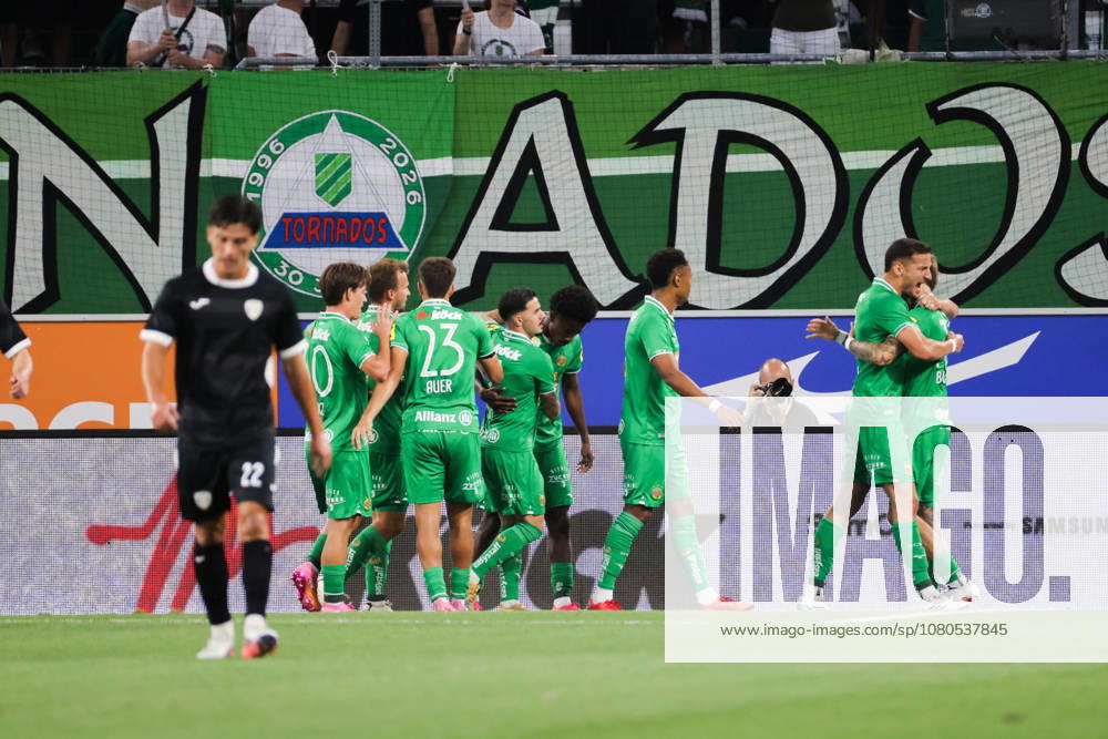 SOCCER - UEFA ECL, Rapid vs Coloma VIENNA,AUSTRIA,29.JUL.26 - SOCCER - UEFA Conference League, qualification, SK Rapid Wien vs FC Santa Coloma. Image shows the rejoicing of Rapid. GEPAxpictures Bitzan
