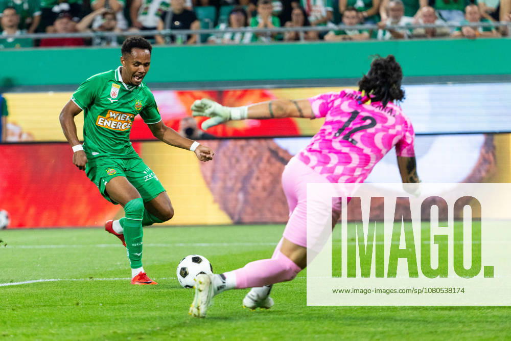 SOCCER - UEFA ECL, Rapid vs Coloma VIENNA,AUSTRIA,29.JUL.26 - SOCCER - UEFA Conference League, qualification, SK Rapid Wien vs FC Santa Coloma. Image shows Petter Nosa Dahl (Rapid) and Andre Alcaraz (Coloma). GEPAxpictures xPhilippxBrem