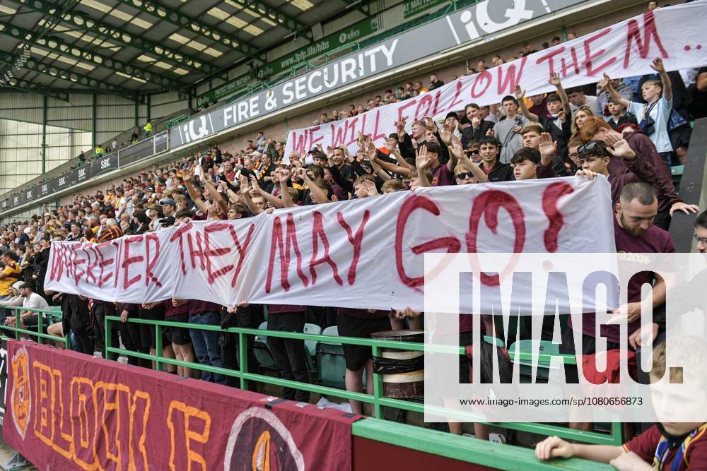 Hibernian v Motherwell William Hill Premiership Fans of Motherwell with a banner reading We will follow them..wherever they go during the William Hill Premiership match at Easter Road, Edinburgh 02 08 2026 UK Newspapers OUT