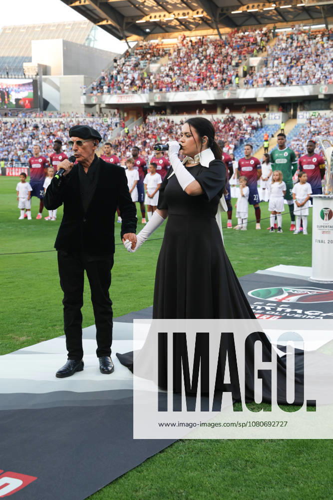 Supertaça Portugal Estadio Cidade de Coimbra, August 01, 2026, Coimbra v.l. Singers sing the Portuguese national anthem. Coimbra Estádio Cidade de Coimbra Coimbra Portugal