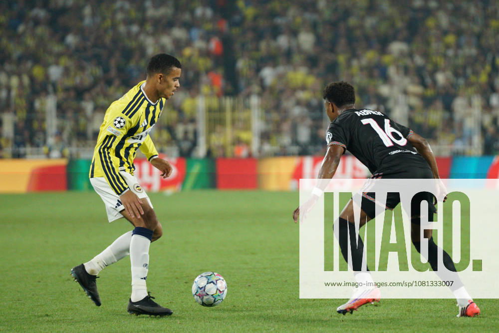 Mason Greenwood (L) of Fenerbahce in action against Abner (R) Olympique Lyonnais during the UEFA Champions League play-off round match between Fenerbahce and Olympique Lyonnais at the Chobani Stadium, Fenerbahce Sukru Saracoglu Sports Complex in Istanbul, Turkey, on August 18, 2026. UEFA Champions League Play-Offs: Fenerbahce Vs Olympique Lyonnais - ZUMAu194 20260818_zip_u194_019