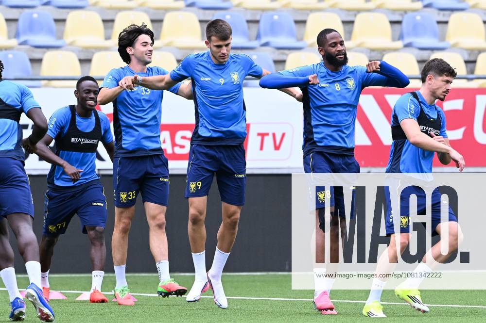 STVV s players pictured in action during a training session of Belgian soccer team Sint-Truidense V.V., Wednesday 19 August 2026 in Sint-Truiden, in preparations of the first leg of the play-off round for the UEFA Europa League league phase, against Cypriot team AC Omonoia Nicosia. JILLxDELSAUX x183761502x