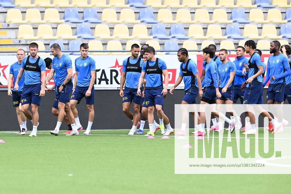 STVV s players pictured in action during a training session of Belgian soccer team Sint-Truidense V.V., Wednesday 19 August 2026 in Sint-Truiden, in preparations of the first leg of the play-off round for the UEFA Europa League league phase, against Cypriot team AC Omonoia Nicosia. JILLxDELSAUX x183761515x