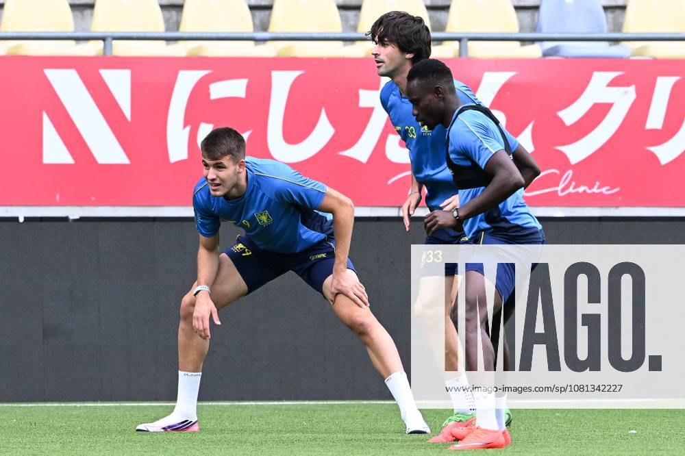 STVV s players pictured in action during a training session of Belgian soccer team Sint-Truidense V.V., Wednesday 19 August 2026 in Sint-Truiden, in preparations of the first leg of the play-off round for the UEFA Europa League league phase, against Cypriot team AC Omonoia Nicosia. JILLxDELSAUX x183761521x