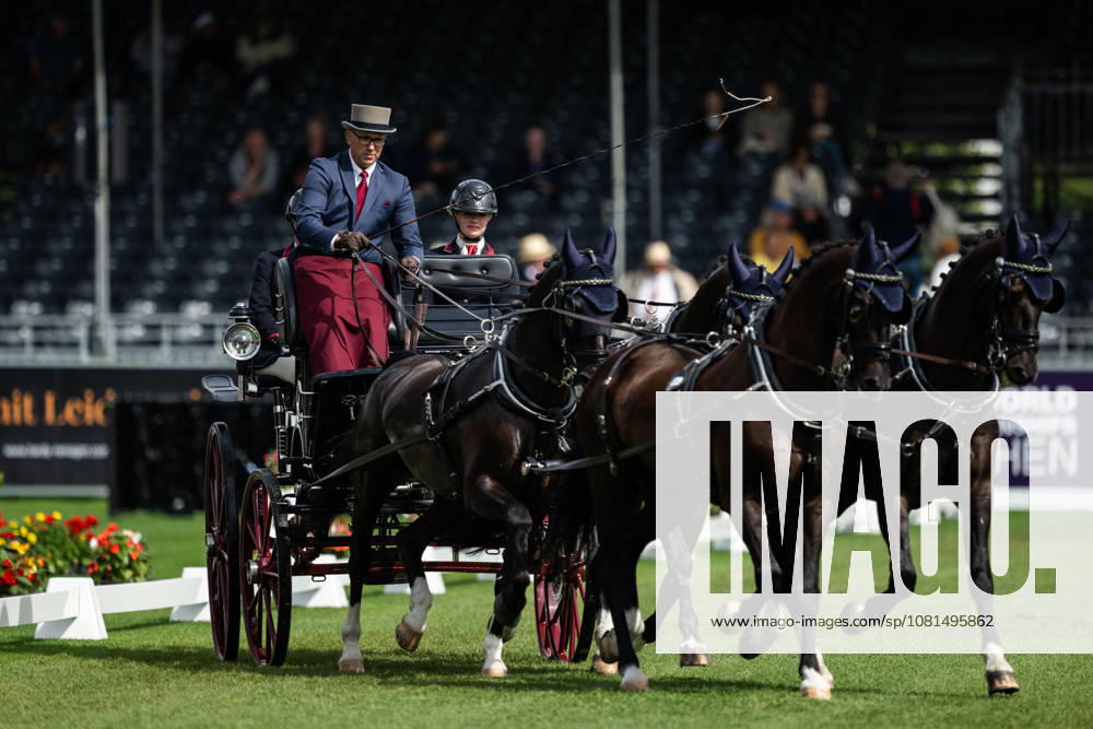 Fredrik Persson of Sweden with horses Fasco, Hertog Jan, Judson and Kermit compete in the Four-in-Hand Dressage during day 11 of the 2026 FEI World Championships on August 21, 2026 in Aachen. Photo: Emma Wallskog BILDBYRAN kod EW EW0695 ridsport equestrian rid-vm 2026 2026 fei world championships bbeng ridsport-vm fyrspann drivning körning dressyr dressage four in hand