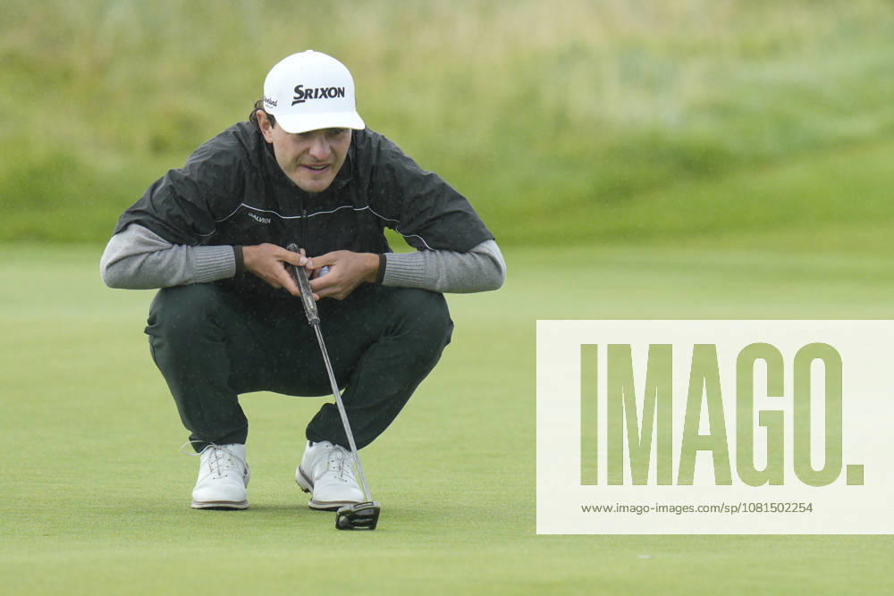 BALMEDIE, SCOTLAND - AUG 21: Maximilian Steinlechner (AUT) lines up a putt on the first green during Round 2 at the 2026 Nexo Championship at the Trump International Golf Links, Balmedie on August 21, 2026 in Aberdeenshire, Scotland The 2026 Nexo Championship