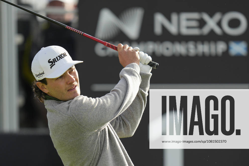 BALMEDIE, SCOTLAND - AUG 21: Maximilian Steinlechner (AUT) plays from the first tee during Round 2 at the 2026 Nexo Championship at the Trump International Golf Links, Balmedie on August 21, 2026 in Aberdeenshire, Scotland The 2026 Nexo Championship