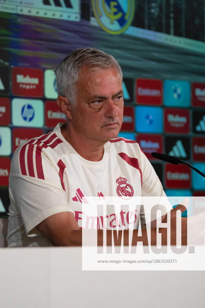 ESP: Jose Mourinho coach Real Madrid attends to a press conference, PK, Pressekonferenz Jose Mourinho, head coach of Real Madrid, attends his press conference, PK, Pressekonferenz during the training day of Real Madrid ahead the Spanish League, LaLiga EA Sports, football match against RC Espanyol de Barcelona at Ciudad Deportiva Real Madrid in Valdebebas, Madrid, on August 21, 2026, Spain Madrid Spain