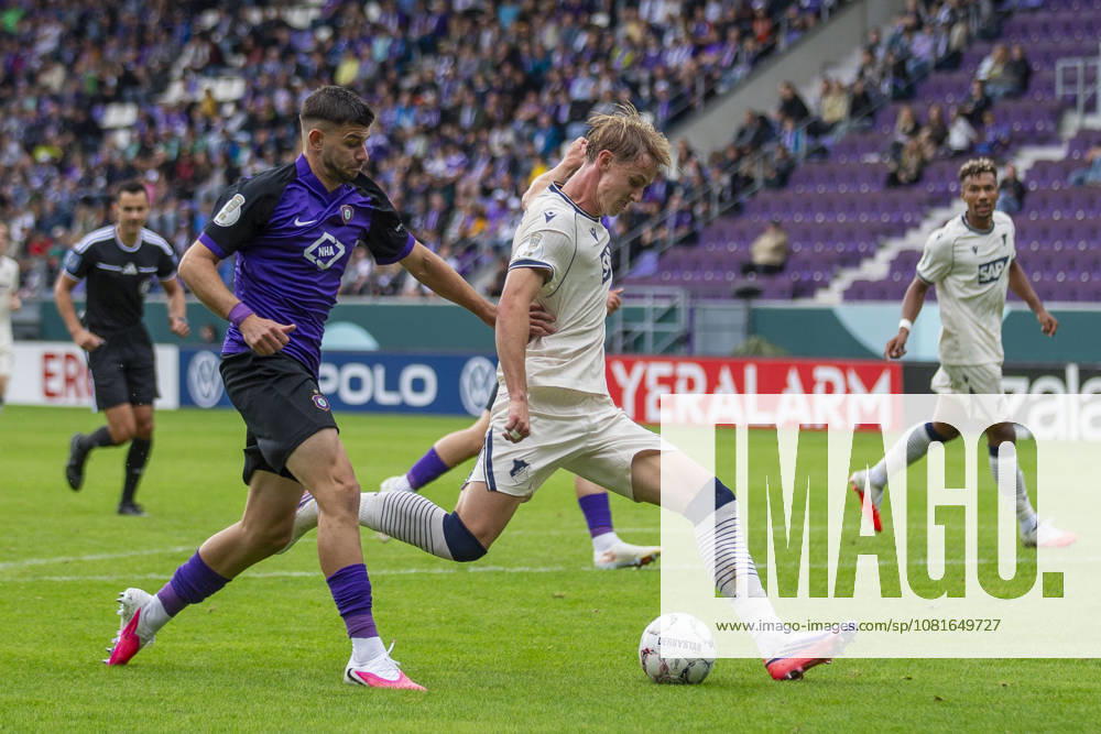 GER, Aue, Fussball, DFB-Pokal, 1. Hauptrunde, FC Erzgebirge Aue vs. TSG 1899 Hoffenheim im Bild v.l.: Max Moerstedt (TSG Hoffenheim 09), Aktion mit Ball , Torschuss 22.08.2026, EINS Erzgebirgsstadion Aue DFB REGULATIONS PROHIBIT ANY USE OF PHOTOGRAPHS AS IMAGE SEQUENCES AND OR QUASI-VIDEO,