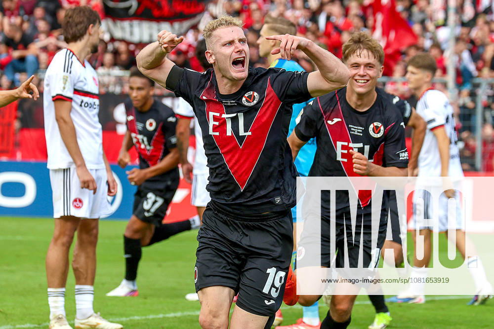 Fußball, DFB-Pokal 1. Runde, Viktoria Köln - 1. FC Nürnberg, Sportpark Höhenberg, Saison 2026 2027: Torjubel nach dem Tor zum 1:1 durch Torschuetze Meiko Sponsel (Viktoria Köln 19) DFB regulations prohibit any use of photographs as image sequences and or quasi-video. Photo: xSandraxScherningxPressefotoKochx Nordrhein-Westfalen Deutschland