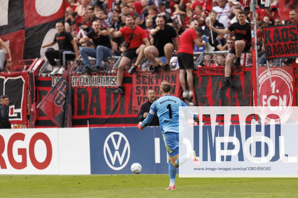Jan Reichert (1. FC Nuernberg, 1) celebrates with teammates after the penalty shootout during the DFB-Cup match between Viktoria Koeln vs. 1. FC Nuernberg at the Sportpark Hoehenberg on August 22, 2026 in Koeln, Germany. DFL REGULATIONS PROHIBIT ANY USE OF PHOTOGRAPHS AS IMAGE SEQUENCES AND OR QUASI-VIDEO. Nordrhein-Westfalen Germany